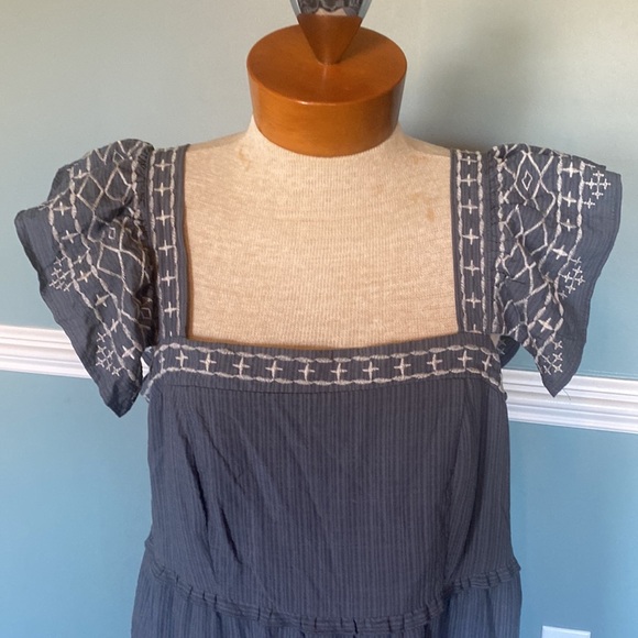 Knox Rose Steel Shore tiered flutter sleeve maxi dress. Sz M coastal cottagecore - Picture 2 of 8